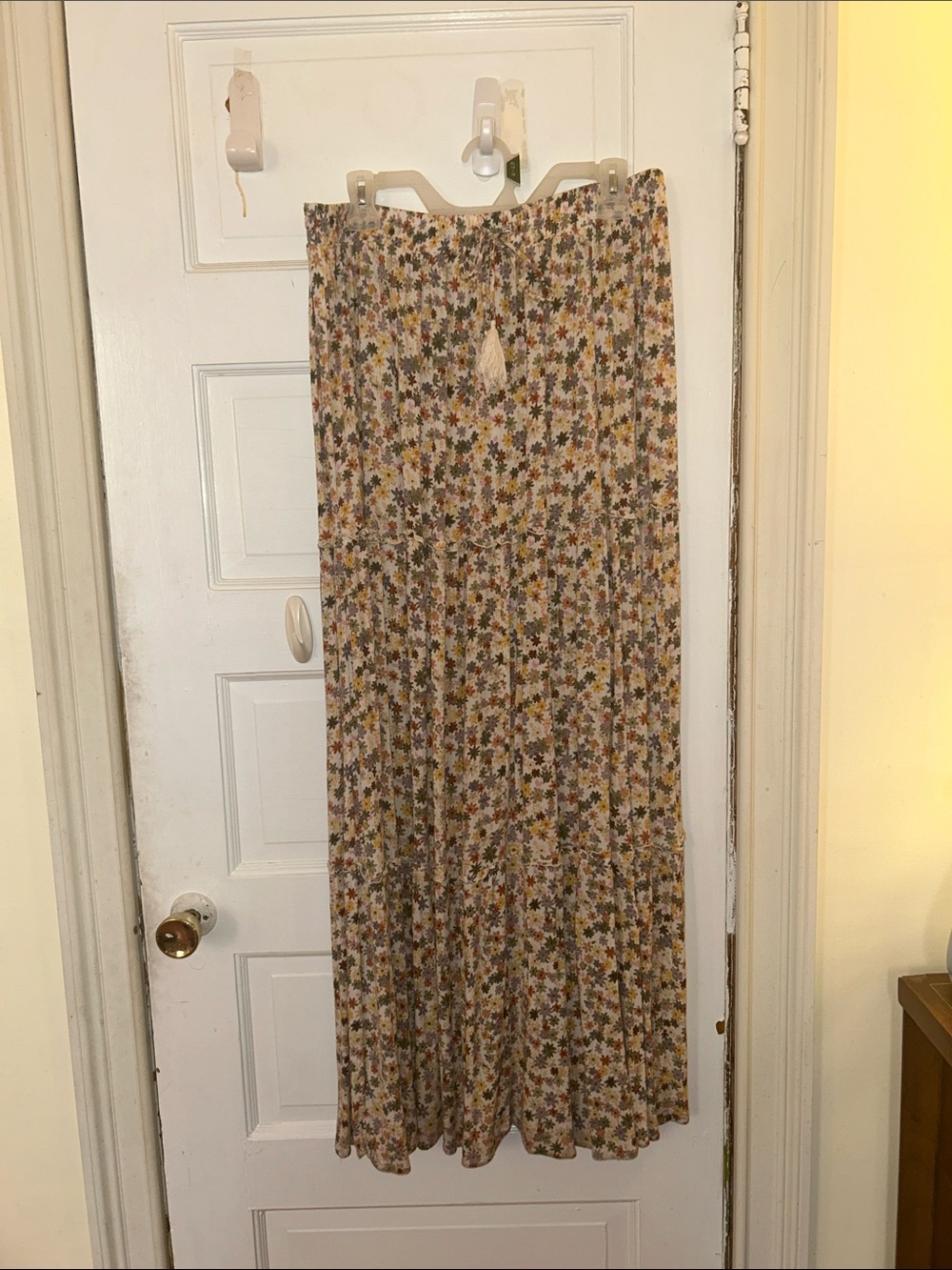 Mossimo Supply Co. Beige Floral Tiered Maxi Skirt with Green & Mustard Accents